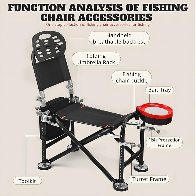 hatleues Portable Fishing Chair Outdoor Fishing Chairs with Rod Holder 13 Gear Height-Adjustable Camping Chair with Backrest Lightweight Folding Chair for Ice FishingHuntingLawnPatioGarden