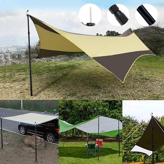 SANLIKE Black Aluminum 8.2' Telescopic Tent Poles Set of 4 for Tarp Camping Hiking