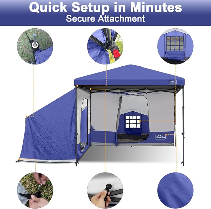 KAMPKEEPER 2 Person Canopy Side Tent Camping Tent for 10x10 Canopies Easy Up Cube Tents Gazebo Room with Mesh Window for Camping Storage Events(Canopy Not Included)