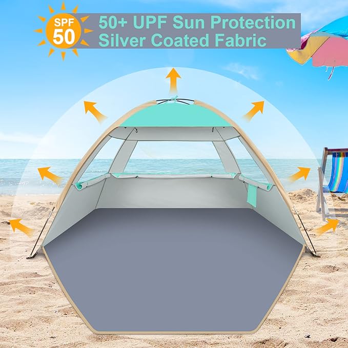 Gorich Beach Tent Sun Shelter for 3/4/6/8/10 Person with UPF 50＋ UV Protection Lightweight &amp Easy Setup Beach Shade Canopy Portable Beach Shade Tent Beach Cabana
