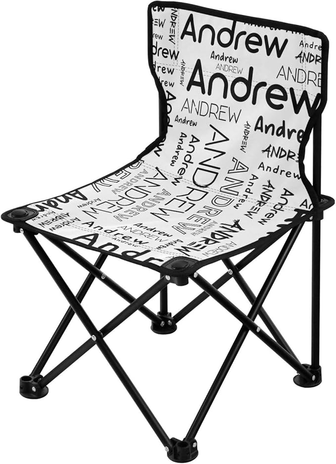 Sinestour White Custom Folding Camping Chair for Teen Child Personalized Name 14.6×14.6in Portable Outdoor Chair with Carry Bag for Picnic Barbeques Beach