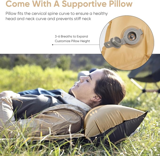 Naturehike Self-Inflating Sleeping Pad Ultralight Memory Foam Camping Pad with Pillow Fast Inflating Patchwork Sleeping Pad for Camping Hiking RV Camping with Storage Bag Single Pottery Yellow