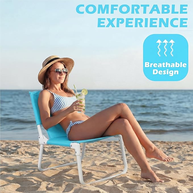 Sintuff 2 Pcs Blue Foldable Pool Chair Portable Poolside Seat with Shoulder Strap Low Folding Flip Beach Chairs for Edge of Pool Beach Poolside Camping Picnic Accessories