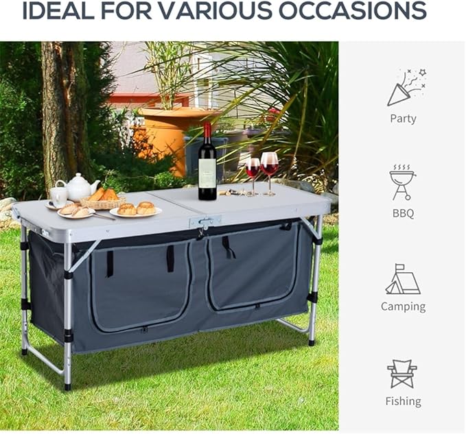 Portable Camping Table Outdoor Tables Foldable Picnic Table Lightweight Tables for OutsideCamping Kitchen Table Folding Table Foldable Picnic Table Adjustable Portable Camp Kitchen with Storage