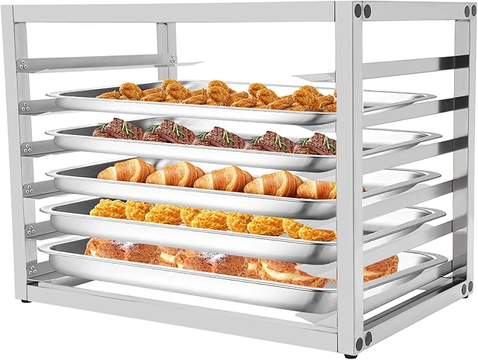 6-Tier Stainless Steel Bakery Rack Holds 18.11'' x 11.02'' Pans Countertop Half Sheet Pan Rack 44.09 Lbs Tabletop Bun Pan Racks for Bakeries Restaurants Catering Kitchens