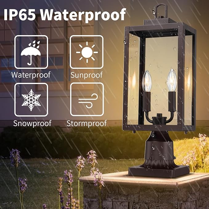 18'' Dusk to Dawn Outdoor Post Light Lamp Post Light Fixture Waterproof Modern Outside Post Lantern Column Lights Exterior Pole Lighting Pillar Lantern Brown 1 Pack (Not Include Mounting Base)