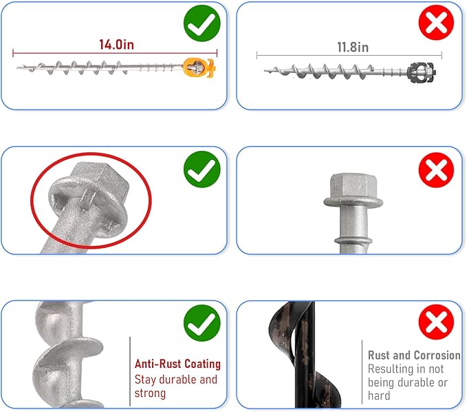 12 PCS Screw in Tent Stakes for Women Men - Ground Anchors for Sand Canopy Trampolines Camping Aluminium Heavy Duty Rust Prevention Pegs Drillable Lightweight Safe - Silvery 14 inch