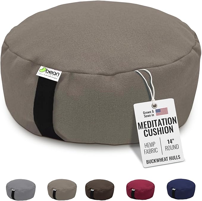 Bean Products Hemp Zafu Meditation Cushion for Sitting on Floor Hemp Yoga Pillow Zafu Meditation Pillow Zen Seiza Kneeling Prayer Pad Support - Made in USA - Round Natural