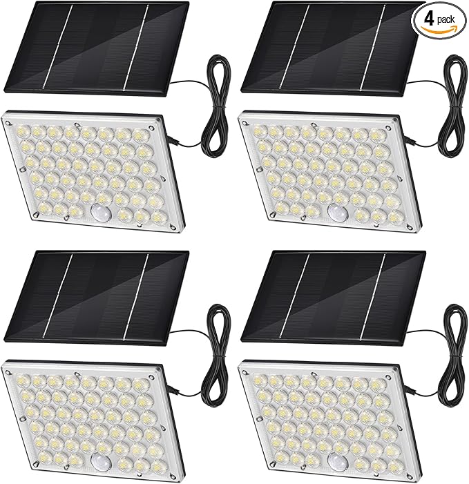 184 LED Solar Lights Outdoor Waterproof Solar Motion Sensor Flood Lights Outside with 3 Modes Adjustable Auto On/Off 20Ft Cable for Porch Patio Garden GarageYard 4 Packs