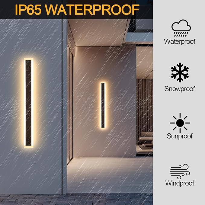 92.5 Inch 2 Pack Modern Outdoor Wall Light 3000K-6000K Dimmable Black Exterior Light Fixtures Wall Mount Ip65 Waterproof Modern Porch Lights Wall Sconce for Patio Garage Garden
