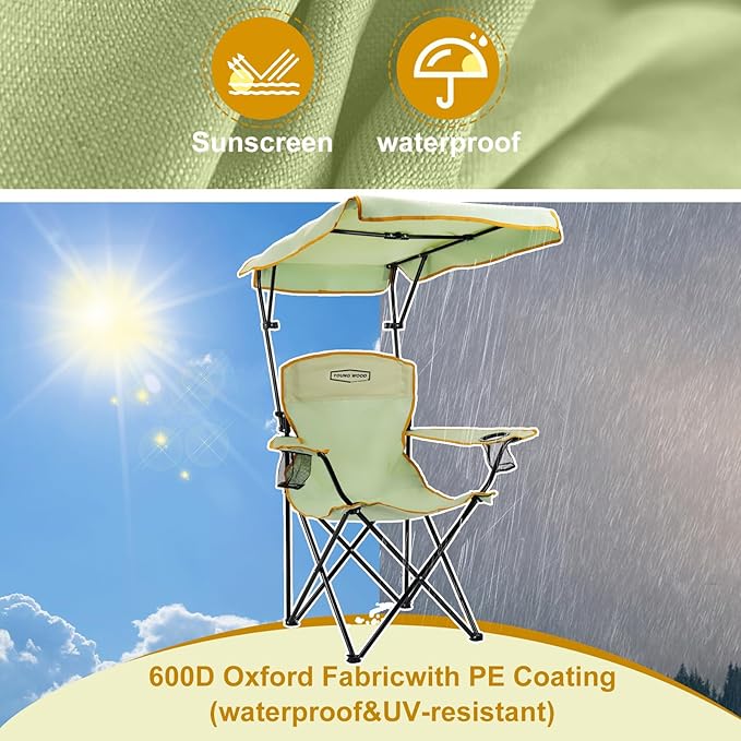 YOUNG WOOD Portable Camping Chair Beach Chair with Shade Canopy Fold Lightweight Oversized for All Easy to Open and Close Without Installation Side Pocket Design for All Outdoor ActivitiesGreen2p