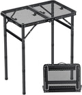 Folding Camping Table 22 x 15 Picnic Table with 3 Adjustable Height Max 27.5 Matte Black Aluminum Folding Table with Handle for Party Dining Garden Patio Market (2-Fold Mesh Tabletop)
