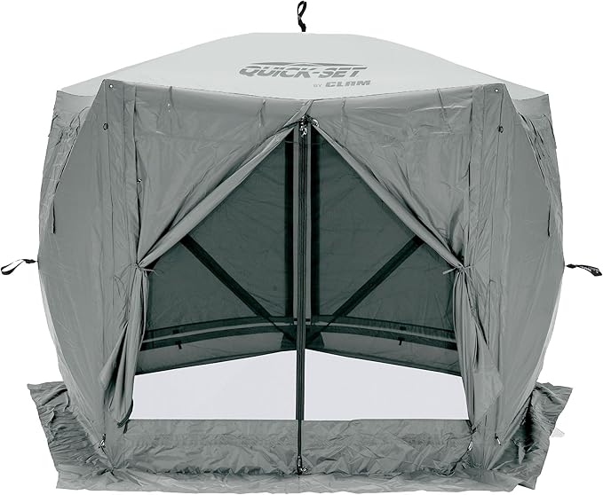 CLAM Pop Up Screen Tent Outdoor Camping Gazebo Canopy Adventure with Wind Panels 9' x 9' Gray