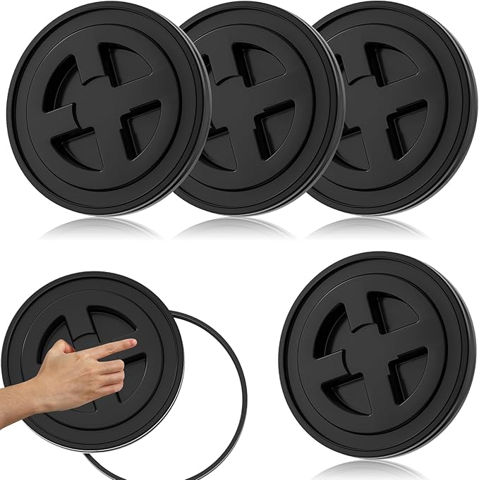 4 Pieces 5 Gallon Black Bucket Lids 12inch Leak-proof Plastic Seal Screw Top Airtight Lids Reusable Drum &amp Pail Seal Lid for Pet Food Storage Home Paint Storage and Industrial Storage Buckets