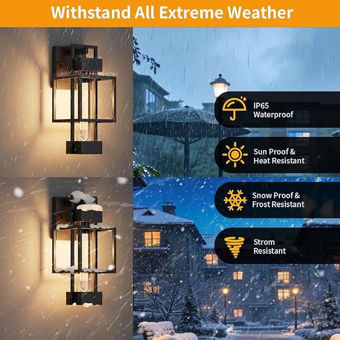 Hotsonic 2 Pack Dusk to Dawn Outdoor Exterior Lighting Fixtures Wall Mount 15'' Dimmable Porch Lights for Outside Waterproof Wall Lantern Lamps Black Sconce Coach Lights for House Garage