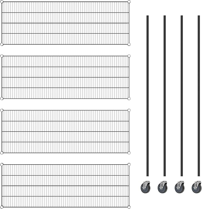 Commercial NSF Listed Black Epoxy Mobile Wire Shelving Kit 21 x 60 x 80 with 4 Shelves Perfect for Warehouse Walk-in Refrigerator Freezer Grocery Store Restaurant Dishroom