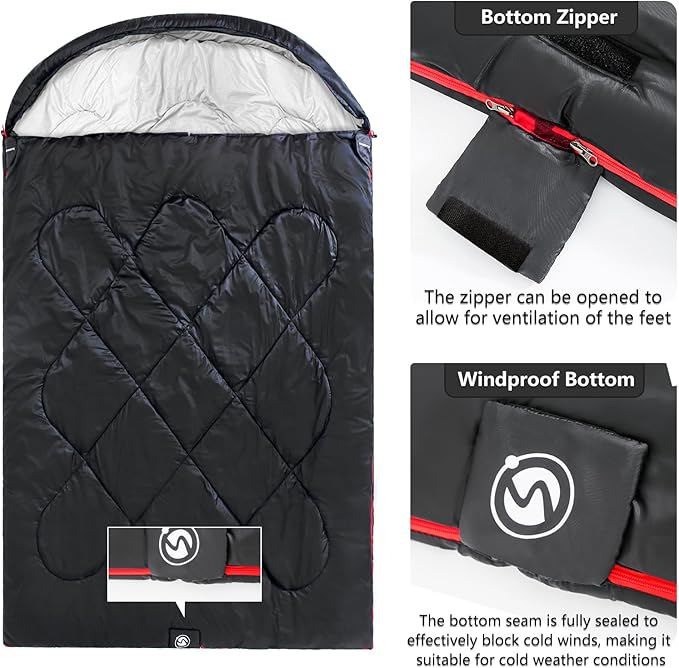 ShinHye Double Sleeping Bag for Adults with 2 Pillows Camping Sleeping Bags Flannel Cotton 2 Person Sleeping Bags XXL Queen Size Sleeping Bag for Cold Weather
