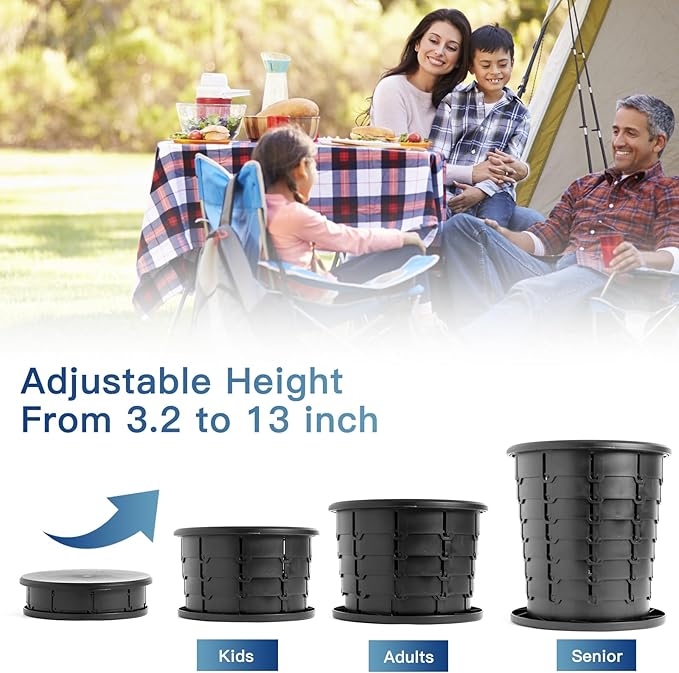 Portable Toilet Kit for Adults Retractable Camping Toilet with Wearable Privacy Tent Outdoor Travel Toilet with Privacy Shelters Folding XL Potty with Adjustable Height for HikingCarRV