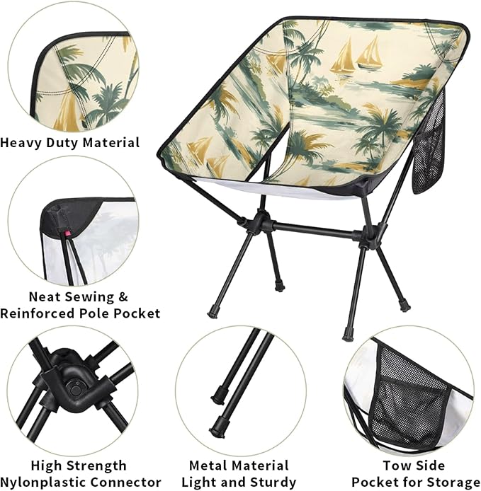 Honeybaby Folding Camping Chair Sailboat Palm Tree Camping Chairs Lightweight Portable Chair Outdoor Foldable Chairs for Camping Travel Picnic Beach Hiking