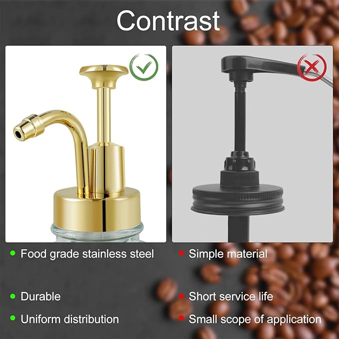 2PCS Syrup Dispensers for Coffee Accessories Glass Syrup Bottle Pump with 9 Labels Silicone Funnel Gold Precise Dispensing Stylish Addition to Coffee Shop Cafe Home Bar