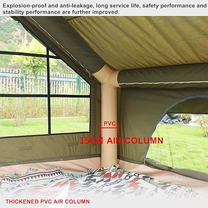 UNISTRENGH Waterproof Inflatable Cotton Camping Tent with Hand Pump Pop Up Outdoor 5-8 Person Glamping Tent House Breathable Large Luxury Tent