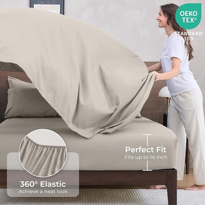 HEVUMYI Oatmeal Twin Comforter Set - 5-Piece All Season Bed in a Bag Twin Ultra Soft Bedding Set with Comforter Flat Sheet Fitted Sheet Pillowcases Pillow Shams