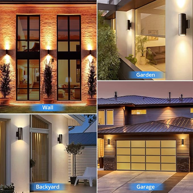wowlite Modern Outdoor Wall Light with Dusk to Dawn Sensor 2 Pack LED Cylinder Up Down Wall Light Outdoor 2700K Warm Light Bronze Exterior Light Fixture IP65 Waterproof Wall Sconce for Porch Garage