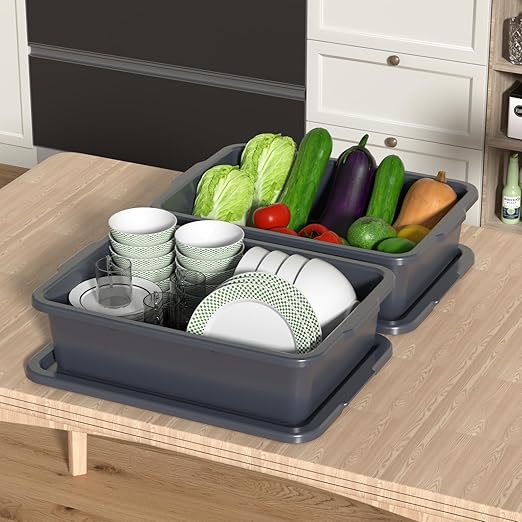 13 L Commercial Bus Tub with Lid Restaurant Plastic Bus Box Gray 3 Packs