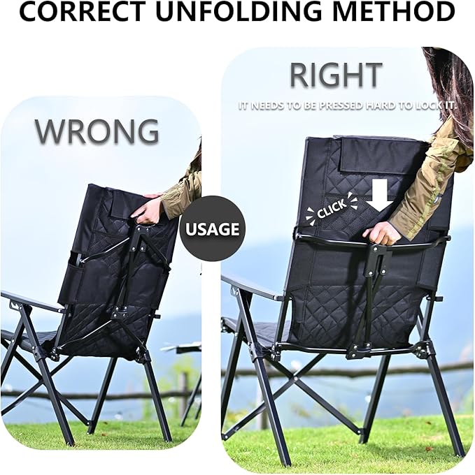 Aluminum Reclining Camping Chair Heavy Duty Folding Lawn Chairs with 4-Stage Adjustable High Back for Adults Compact Foldable Outdoor Patio Reclining Chair (Black 1 Pack)