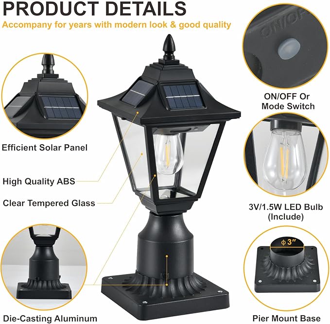 2 Pack Solar Post Lights Motion Sensor Solar Lamp Post Lights with Pier Mount Base Outdoor Waterproof Post Lantern for Yard Garden Pole Pillar
