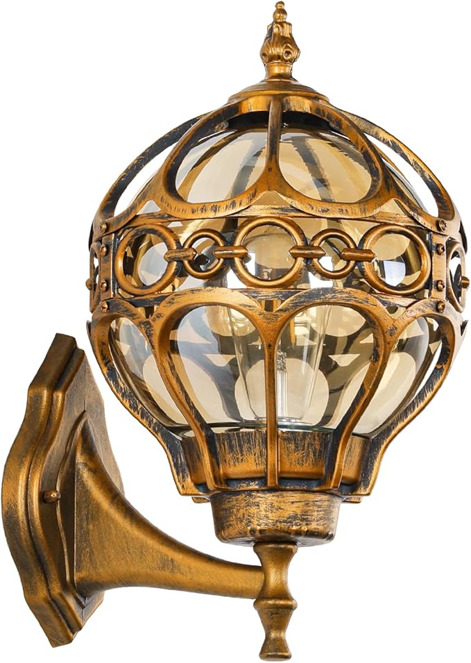 Globe Outdoor Wall Lights Fixtures Anti Rust Gold Sphere Porch Wall LightAluminum Waterproof Outside spherical hardwired Lights for House Patio Porch Backyard Garage Front Door No SensorGeneral