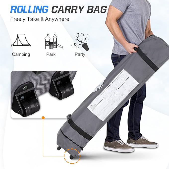 EAGLE PEAK Pop Up Canopy Tent with Wheeled Carry Bag 8 Stakes 4 Ropes 4 Weight Bags Easy Set Up Tent Canopy 10x10 ft 100sqft of Shade Tiki