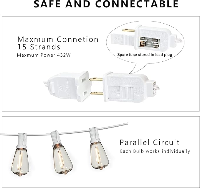 DAMAING LED Outdoor String Lights 100FT Patio Lights with 52 Shatterproof Edison BulbsDimmable Hanging LightsWaterproof String Lights for Outside WeddingBistroPorchBackyard2200K