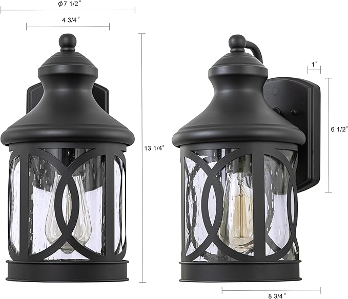 Outdoor Wall Sconce Waterproof Exterior Light Fixture Matte Black Porch Lantern Lights with Clear Glass Shade for Garage Patio Front Door Balcony