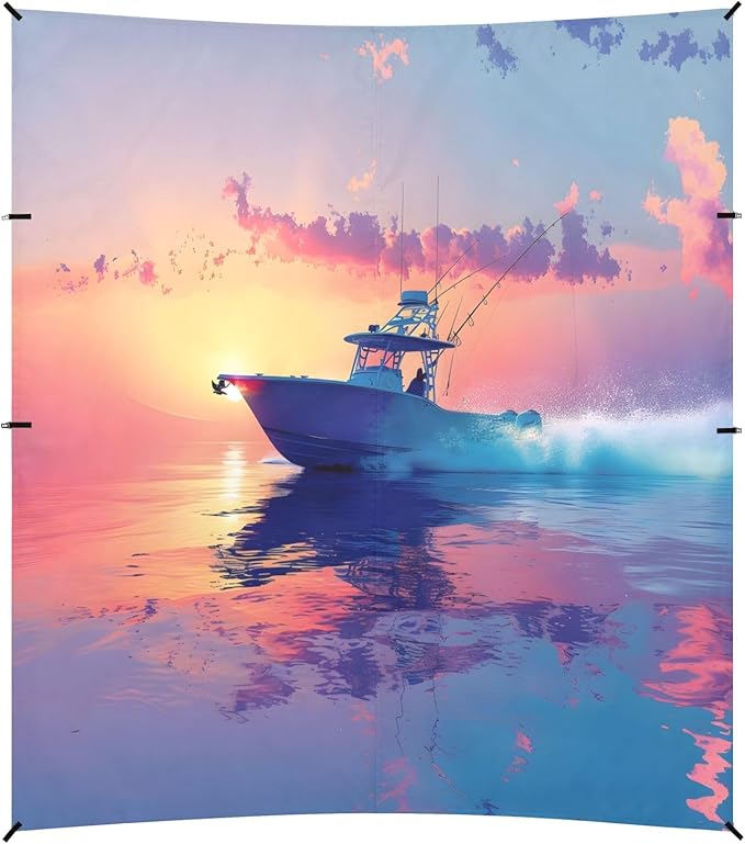 Camping Sun Shelters Fishing Boat Heading Out to Sea Beach Canopy 126 * 110.2in