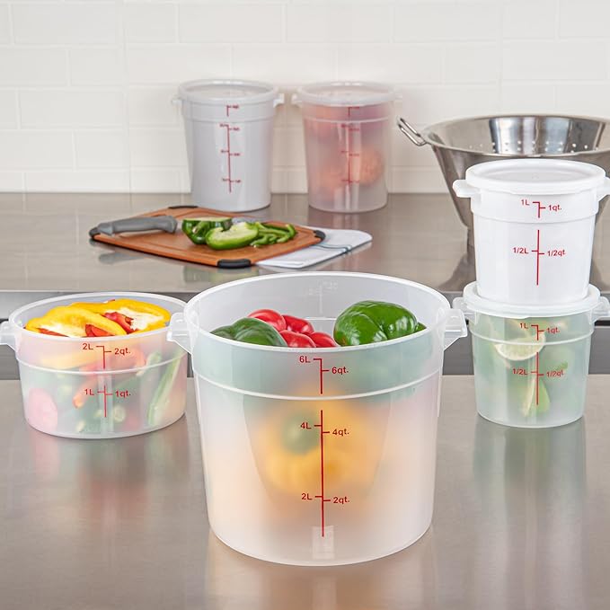 Restaurantware-Met Lux 6 Quart Food Storage Container 1 Translucent Storage Container - Lids Sold Separately Red Volume Markers Dishwashable Container Side Handles For Storing Foods