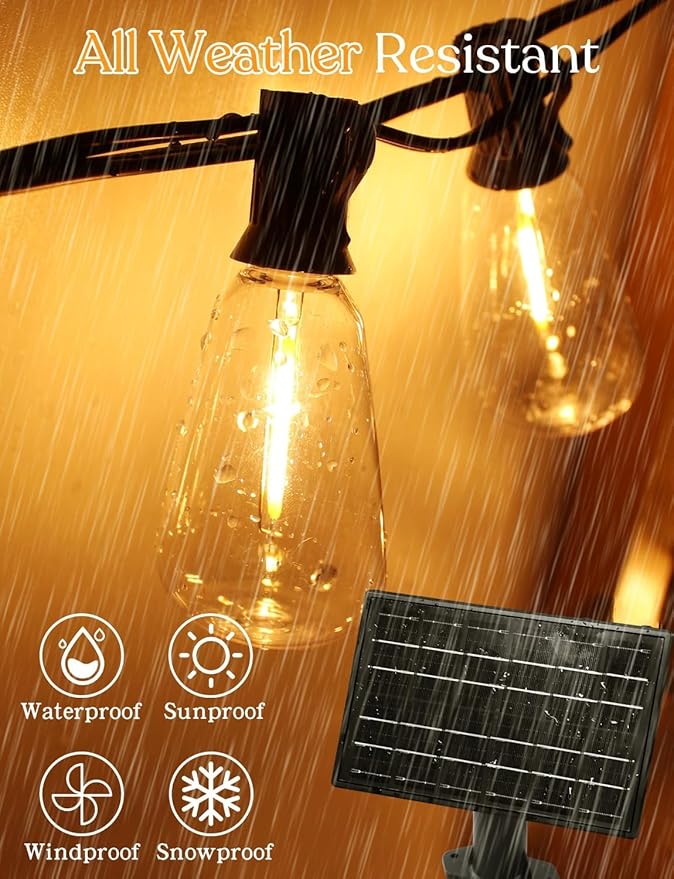 100 FT Solar String Lights Outdoor Waterproof with Remote &amp USB Port Solar Power Patio Hanging Lights with Dimmer Shatterproof LED Edison Bulb Outdoor String Lights for Outside Cafe Yard Fence