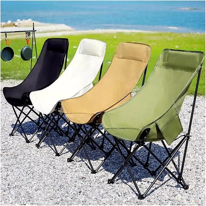 Folding Chairs Heavy Duty Moon Chair with Carry Bag Outdoor Lumbar Back Padded with Side Pockets Built Durable and Reliable(Army Green)