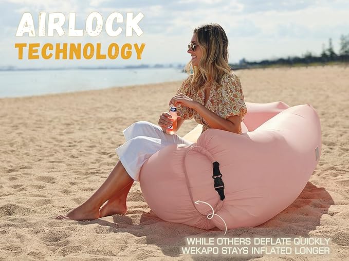 WEKAPO Inflatable Couch Air Lounger Chair - Camping &amp Beach Accessories Portable Blow up Sofa for Hiking Lawn Indoor/Outdoor Movies &amp Music Festivals. Lightweight and Easy to Set Up Air Ham