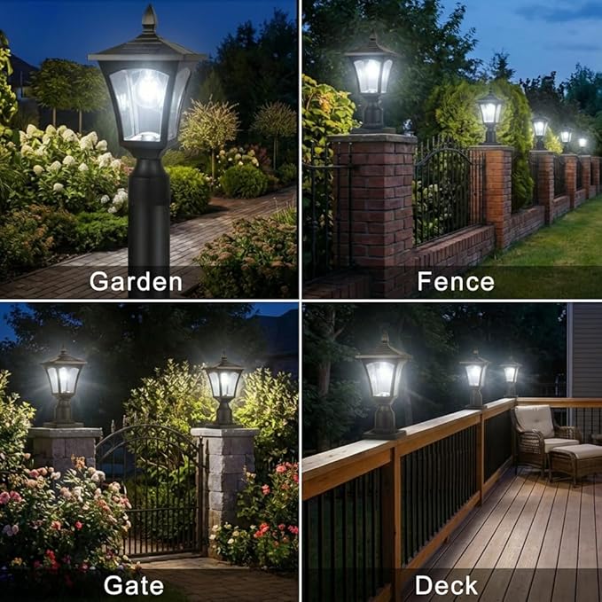Outdoor Solar Lamp Post Light with Glass Shade &amp Pier Mount Base IP45 Waterproof Dusk to Dawn Solar Post Lantern Cool White for Driveway Path Garage Gate &amp Security Lighting