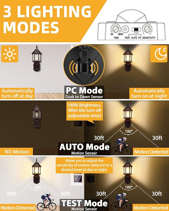 Redluck Motion Sensor Outdoor Lights 16 inch Dusk to Dawn Outside Porch Lights Waterproof Anti-Rust Aluminum Outdoor Wall Lights Exterior Lighting Fixtures for House Garage Front Door Brown