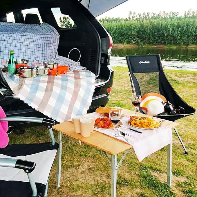 KingCamp Bamboo Folding Table Environmental Camping Table with Adjustable Height Aluminum Legs Heavy Duty 4-Folds Portable Camp Tables for Travel Picnic Party Beach 1-2 People