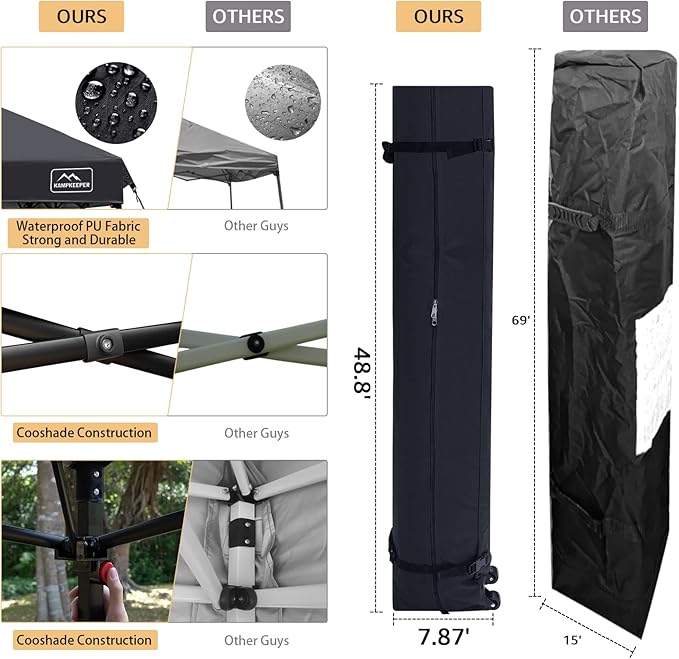 KAMPKEEPER 10x10 Pop Up Commercial Canopy Tent - Waterproof &amp Portable Outdoor Shade with Adjustable Legs Air Vent Carry Bag &amp Sandbags(Black)