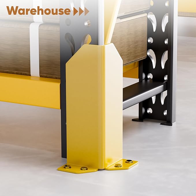 Nisorpa Pallet Rack Post Protectors 12 Pallet Racking Guards with Hardware L Shape Safety Yellow Pallet Edge Protectors Set of 2