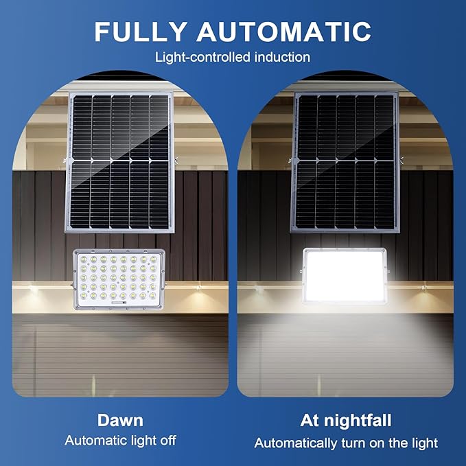 100W LED Solar Flood Lights 5000mah 8000K Street Flood Light Outdoor IP66 Waterproof with Remote Control Security Lighting for Parking Lot Yard Garden Swimming Pool Pathway