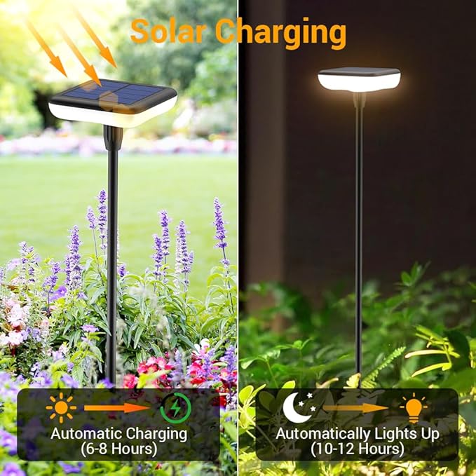 Solar Lights Outdoor Pathway 8 Pack IP65 Waterproof 31 Solar Garden Lights 2 Heights Adjustable Auto On/Off Lasting 12H for Walkway Patio Lawn Path Yard Plants Flower Beds Landscape Decor