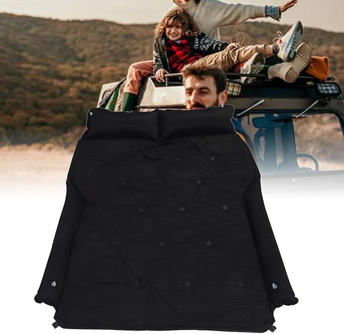 SUV Air Mattress 5cm Thickness Soft Suede Inflatable Car Bed with Side Guard for Mid Large SUV Minivan Truck (Black)