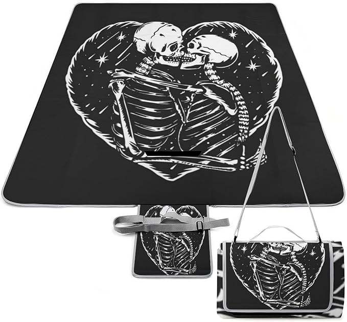 Gothic Skulls Damask Style Black White Waterproof Outdoor Picnic Blanket Sandproof Beach Mat for Camping Hiking Grass Travelling