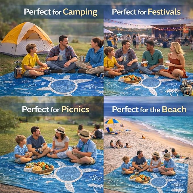 Beach Blanket Sandproof Waterproof 79 X 79 Oversized Outdoor Picnic Blanket Large Sand Free Beach Mat Lightweight Foldable Mat for Travel Camping Festival (Sea Translucent Turtle)