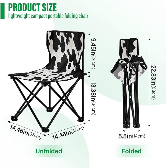 xigua Cow Print Portable Camping ChairsOutdoor Folding Camping Chair for Camping HikingBeachFishing46 14.46x14.46x22.83in